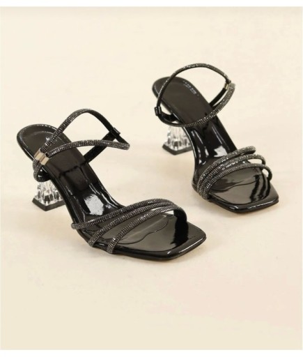 ŞEFFAF TOPUKLU TAŞLI KADIN SANDALET 3-7 cm 